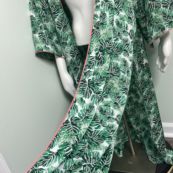 Nordstrom Room Service Green Palm Print Silky Open Robe L/XL - Picture 6 of 7